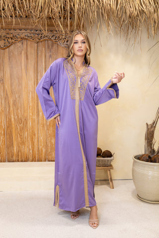 Golden Thread Abaya Peach