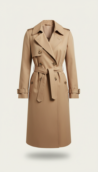 Modern beige trench coat with minimalist hardware